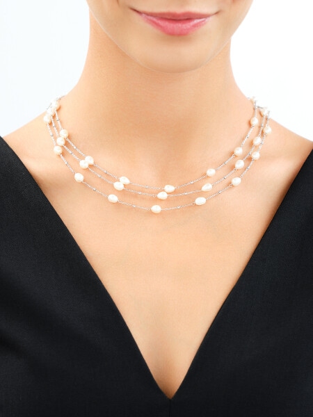 Rhodium Plated Silver Necklace with Pearl