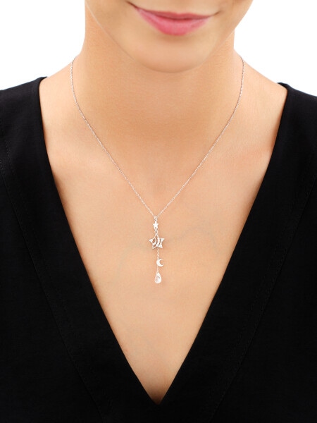 Rhodium Plated Silver Necklace with Cubic Zirconia