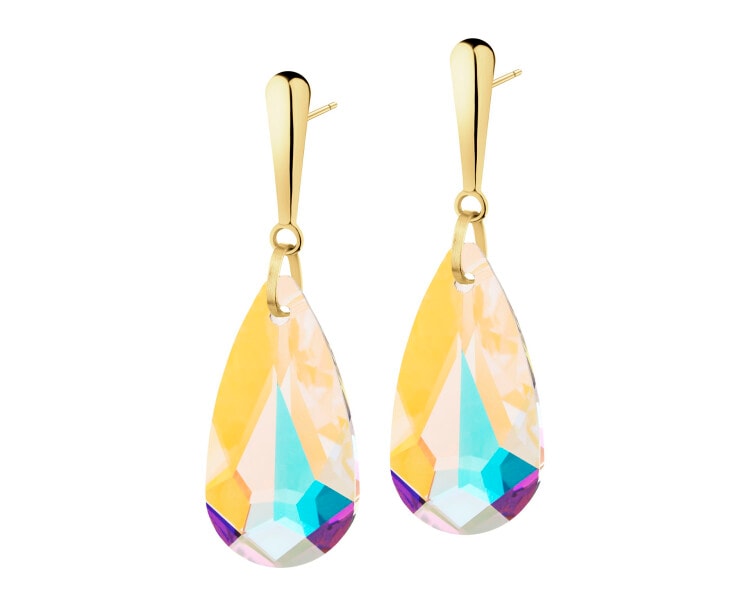 8 K Yellow Gold Dangling Earring with Synthetic Crystal