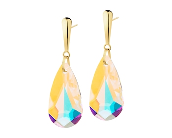 8 K Yellow Gold Dangling Earring with Synthetic Crystal