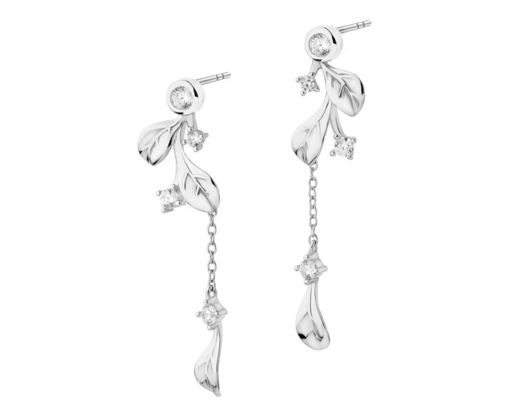 Rhodium Plated Silver Dangling Earring with Cubic Zirconia