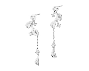 Rhodium Plated Silver Dangling Earring with Cubic Zirconia