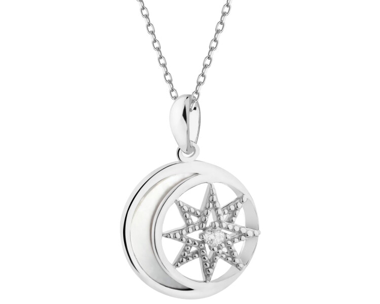 Rhodium Plated Silver Pendant with Cubic Zirconia