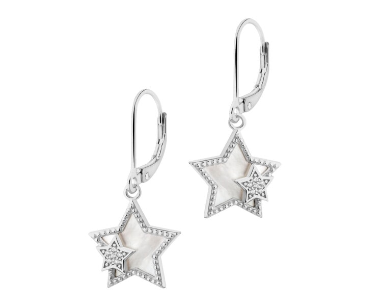 Rhodium Plated Silver Dangling Earring with Cubic Zirconia