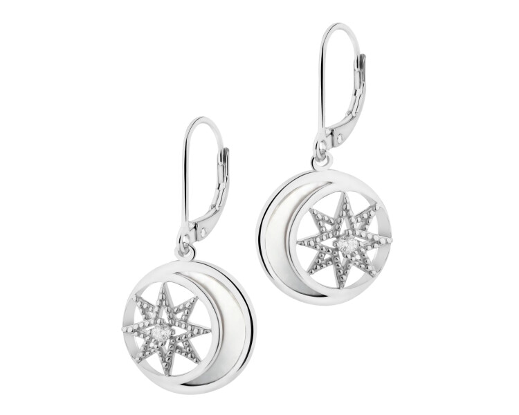 Rhodium Plated Silver Dangling Earring with Cubic Zirconia