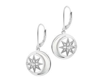 Rhodium Plated Silver Dangling Earring with Cubic Zirconia