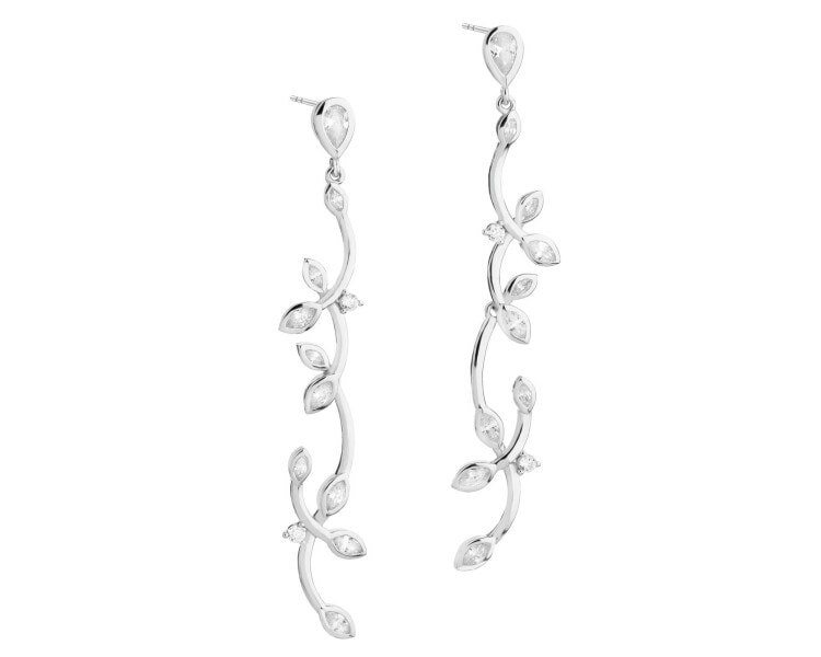 Rhodium Plated Silver Dangling Earring with Cubic Zirconia