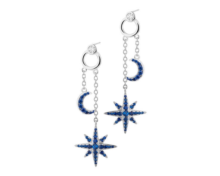 Rhodium Plated Silver Dangling Earring with Cubic Zirconia