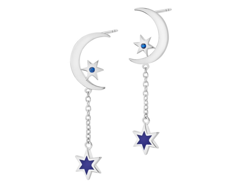 Rhodium Plated Silver Dangling Earring with Cubic Zirconia