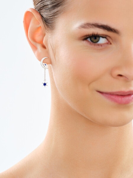 Rhodium Plated Silver Dangling Earring with Cubic Zirconia