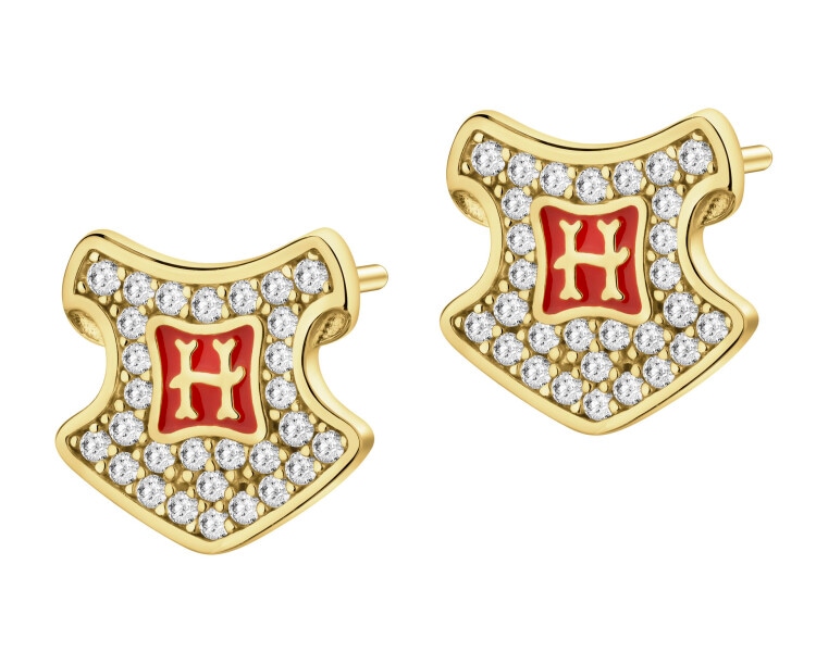 Gold-plated silver earrings with zircons and enamel - Harry Potter, Hogwarts, Warner Bros. Discovery