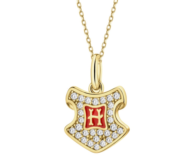 Gold-plated silver pendant with zircons and enamel - Harry Potter, Hogwarts, Warner Bros. Discovery