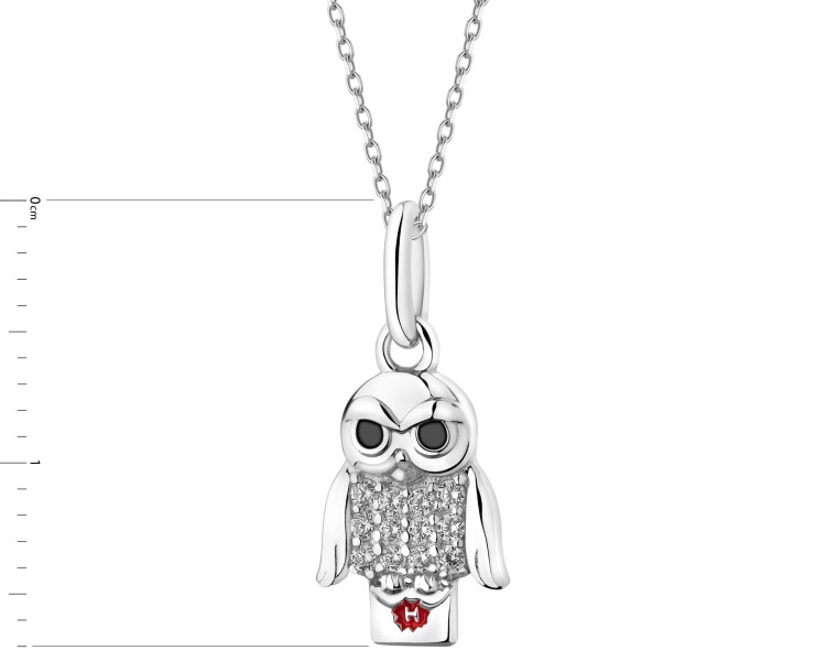 Sterling silver pendant with zirconia and enamel - Harry Potter, Hedwig owl, Warner Bros. Discovery