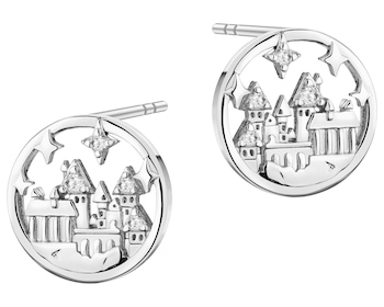 Silver earrings with zircons - Harry Potter, Hogwarts Castle, Warner Bros. Discovery