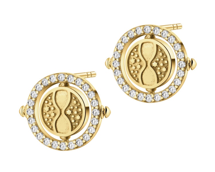 Gold-plated sterling silver earrings with zirconia - Harry Potter, Time-turner, Warner Bros. Discovery