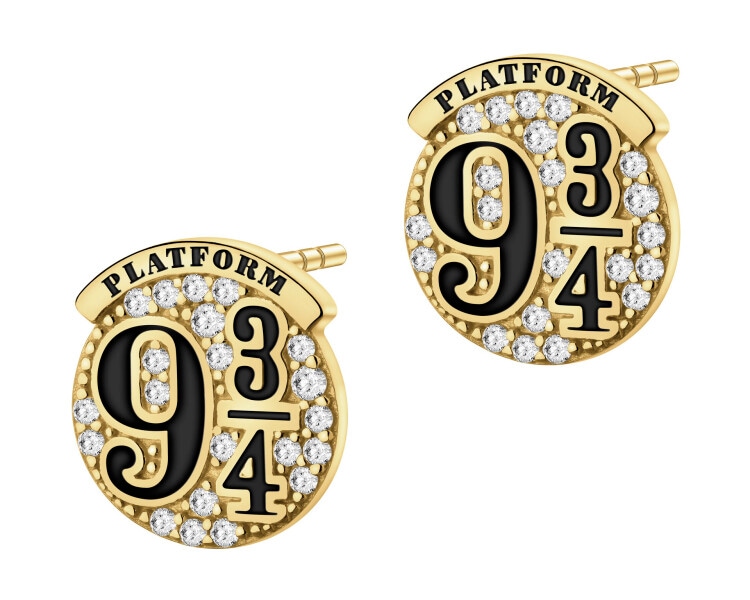 Gold-plated sterling silver earrings with zircons and enamel - Harry Potter, Platform 9 and ¾, Warner Bros. Discovery