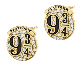 Gold-plated sterling silver earrings with zircons and enamel - Harry Potter, Platform 9 and ¾, Warner Bros. Discovery