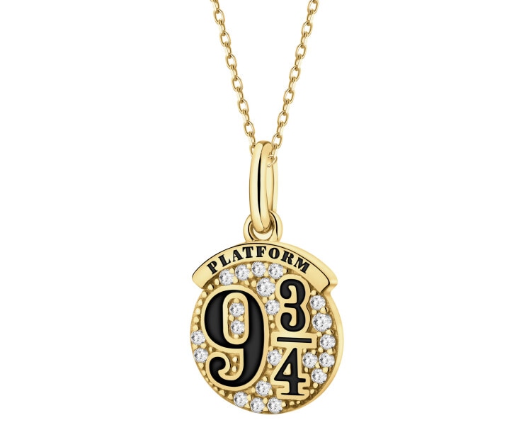 Gold-plated sterling silver pendant with zircons and enamel - Harry Potter, Platform 9 and ¾, Warner Bros. Discovery