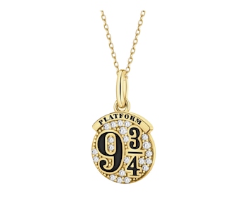 Gold-plated sterling silver pendant with zircons and enamel - Harry Potter, Platform 9 and ¾, Warner Bros. Discovery