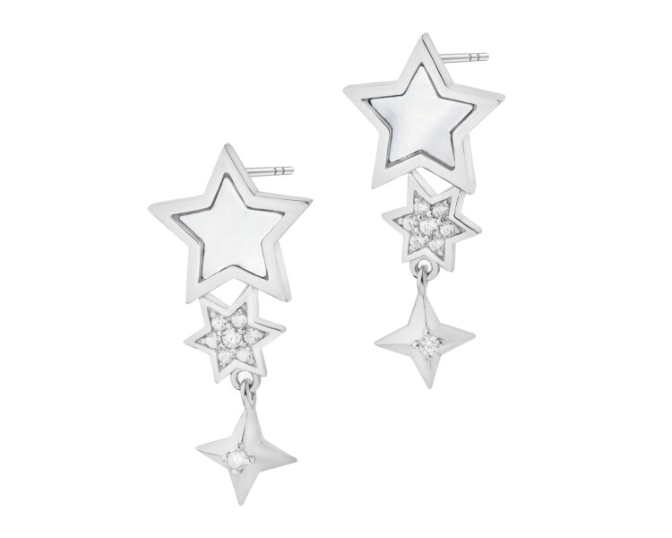 Rhodium Plated Silver Dangling Earring with Cubic Zirconia