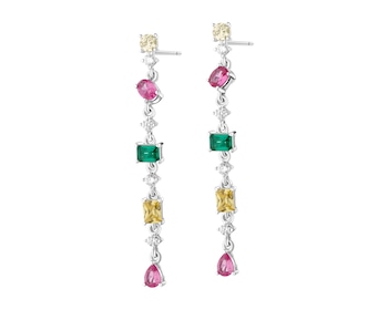 Rhodium Plated Silver Dangling Earring with Cubic Zirconia