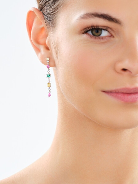 Rhodium Plated Silver Dangling Earring with Cubic Zirconia