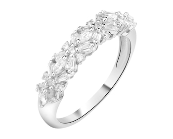 Rhodium Plated Silver Band Ring with Cubic Zirconia