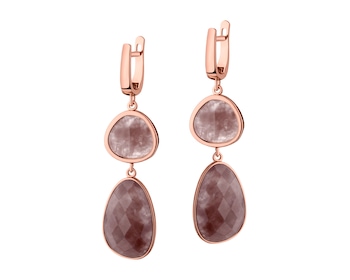 Gold-Plated Brass, Gold-Plated Silver Earrings with Quartz