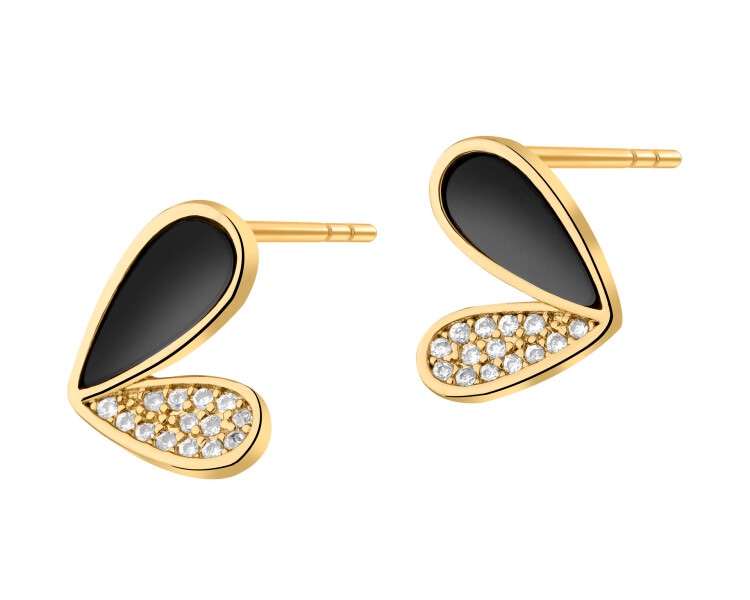 Gold-Plated Brass, Gold-Plated Silver Earrings with Agate