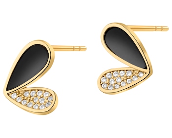 Gold-Plated Brass, Gold-Plated Silver Earrings with Agate