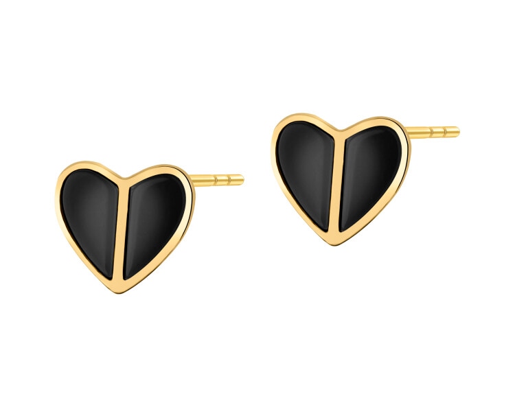 Gold-Plated Brass, Gold-Plated Silver Earrings with Agate