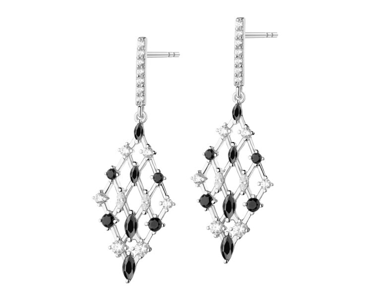 Rhodium Plated Silver Dangling Earring with Cubic Zirconia