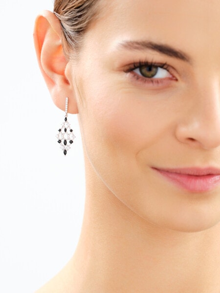 Rhodium Plated Silver Dangling Earring with Cubic Zirconia