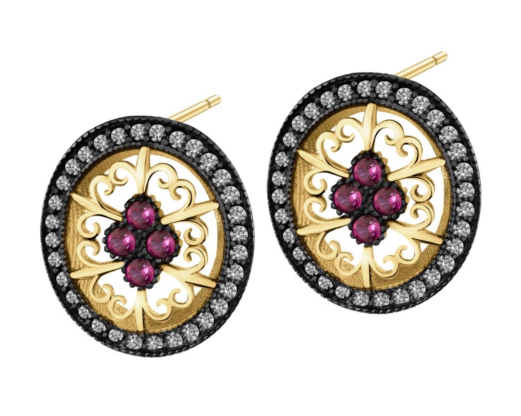 333 Yellow Gold/Black Rhodium Earrings with Cubic Zirconia