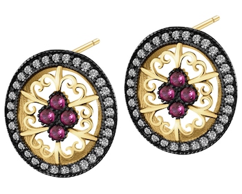 333 Yellow Gold/Black Rhodium Earrings with Cubic Zirconia