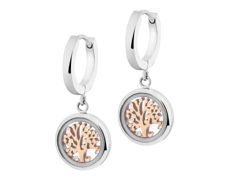 Stainless Steel Dangling Earring with Cubic Zirconia