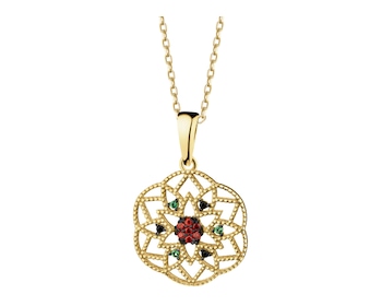 375 Yellow Gold/Black Rhodium Pendant with Cubic Zirconia