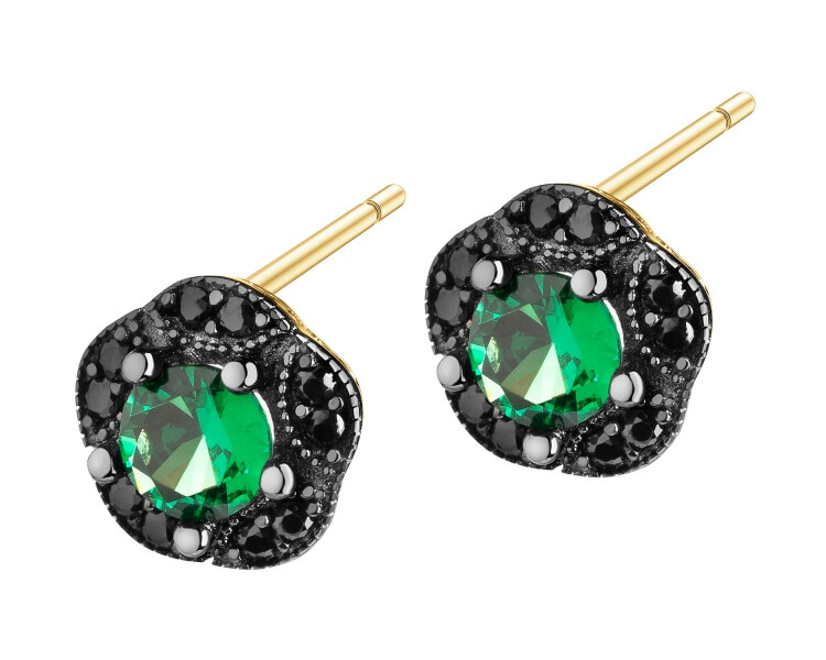 333 Yellow Gold/Black Rhodium Earrings with Cubic Zirconia