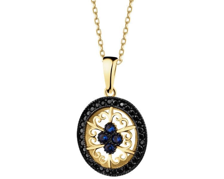 333 Yellow Gold/Black Rhodium Pendant with Cubic Zirconia