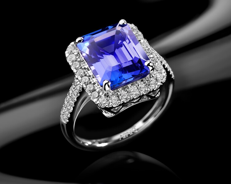 18 K Rhodium-Plated White Gold Ring with Diamonds - fineness 18 K