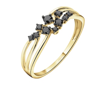 14 K Rhodium-Plated Yellow Gold Ring with Black Diamond, Treateds - 0,20 ct - fineness 14 K