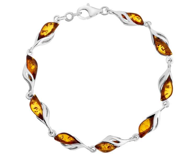 Rhodium Plated Silver Bracelet with Amber