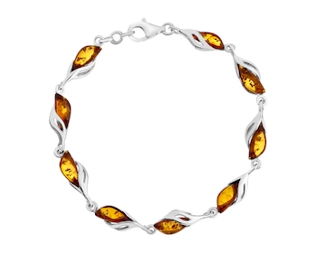 Rhodium Plated Silver Bracelet with Amber