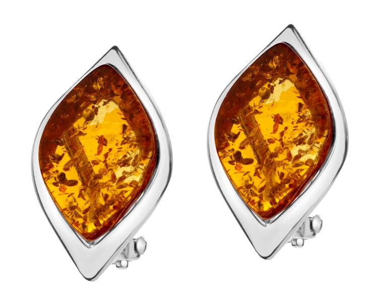 Rhodium Plated Silver Clip with Amber