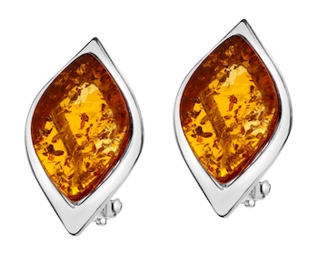 Rhodium Plated Silver Clip with Amber