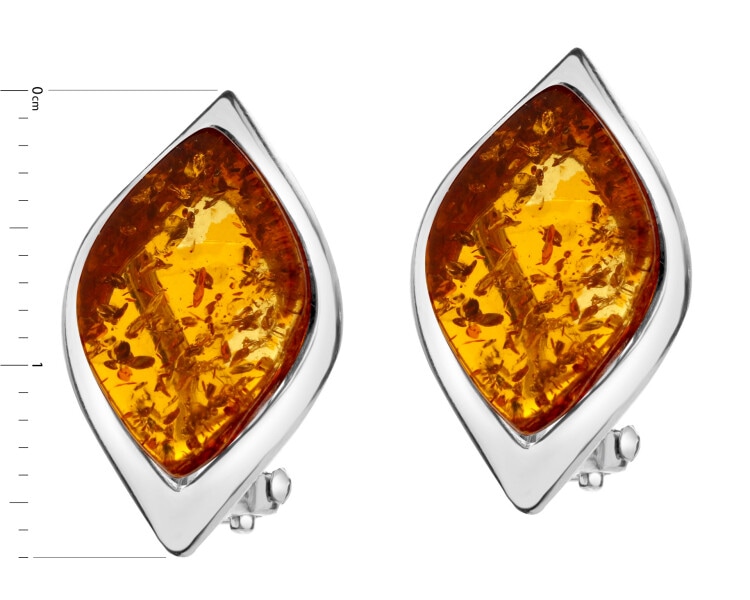 Rhodium Plated Silver Clip with Amber