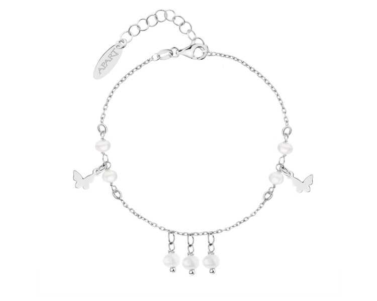 Rhodium Plated Silver Bracelet with Pearl