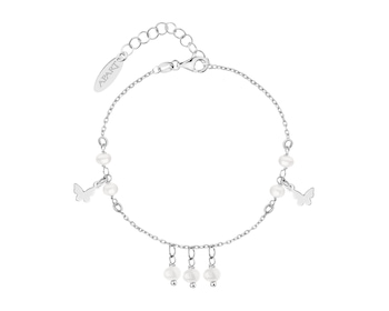 Rhodium Plated Silver Bracelet with Pearl