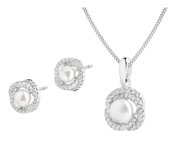 Rhodium Plated Silver Set with Pearl