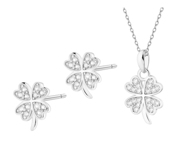 Rhodium Plated Silver Set with Cubic Zirconia